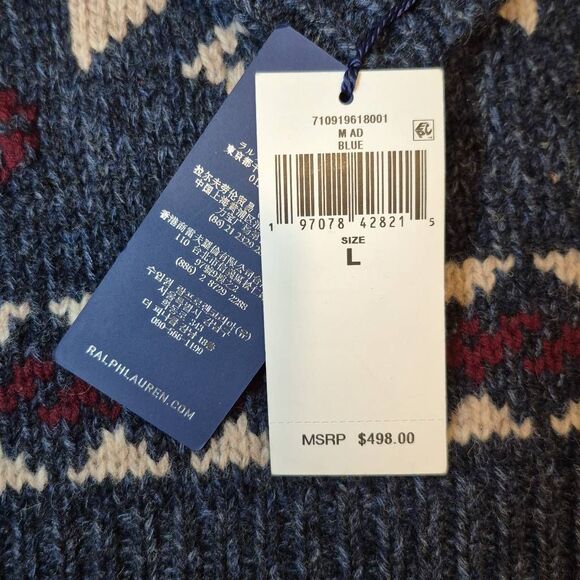 Polo by Ralph Lauren Men's Blue Fair Isle-Knit Wool Cashmere Sweater Size L - Picture 6 of 9